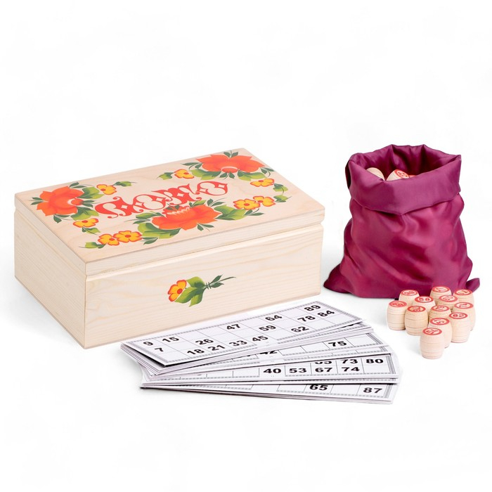 Русское лото деревянное, игра настольная  Русское лото деревянное, игра настольная "Роспись", в подарочной шкатулке, с бочонками