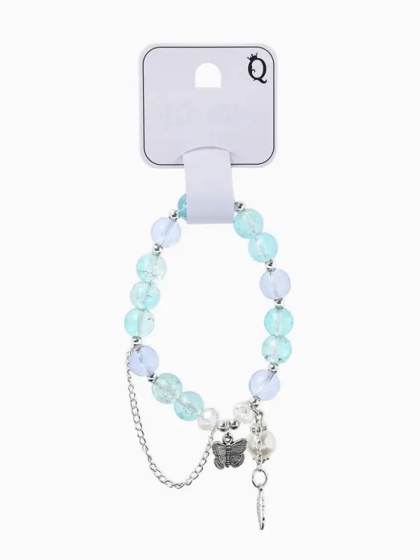 Браслет с подвесками &laquo;Сахарный. Бабочка и перо&raquo;, d=6 см, шар № 10/8, голубой, фиолетовый в серебре