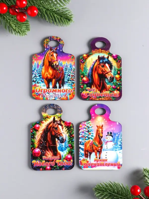 Набор новогодних магнитов 4 шт, доска "Огромного счастья, всё сбудется, ярких впечатлений"