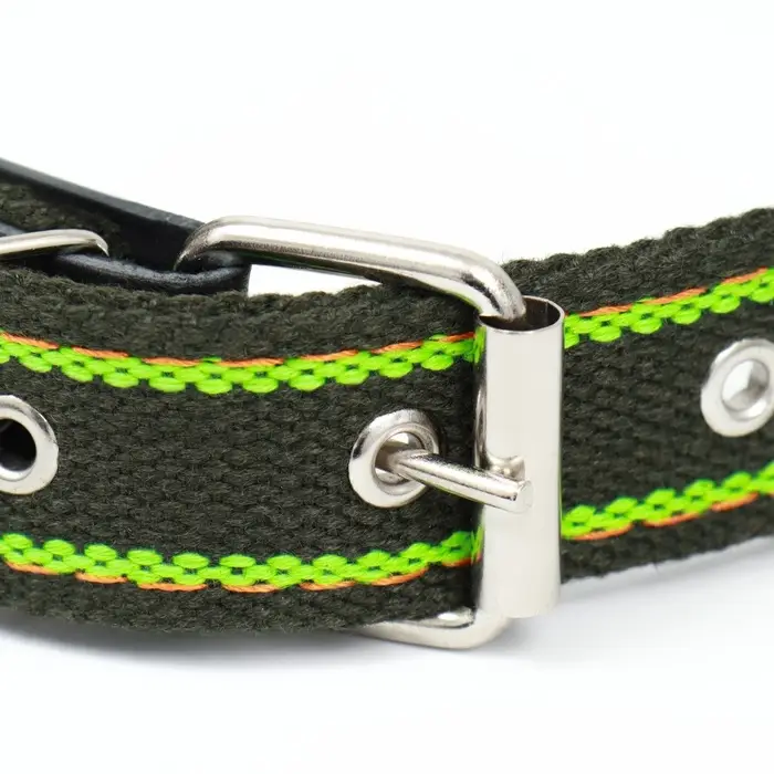 Ошейник брезентовый двухслойный, безразмерный, 67&times;3 см, ОШ до 55 см, хаки, зелёный