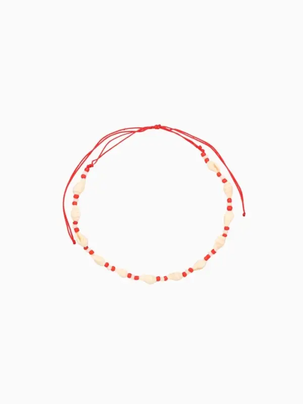 Браслет на ногу (анклет), длина 18 см, цв. белый, красный Браслет на ногу (анклет), длина 18 см, цв. белый, красный
