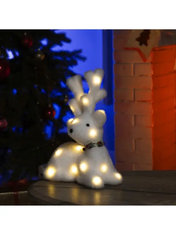 Светодиодная фигура &laquo;Олень&raquo; 20&times;25&times;12 см, флок, от батареек, свечение тёплое белое