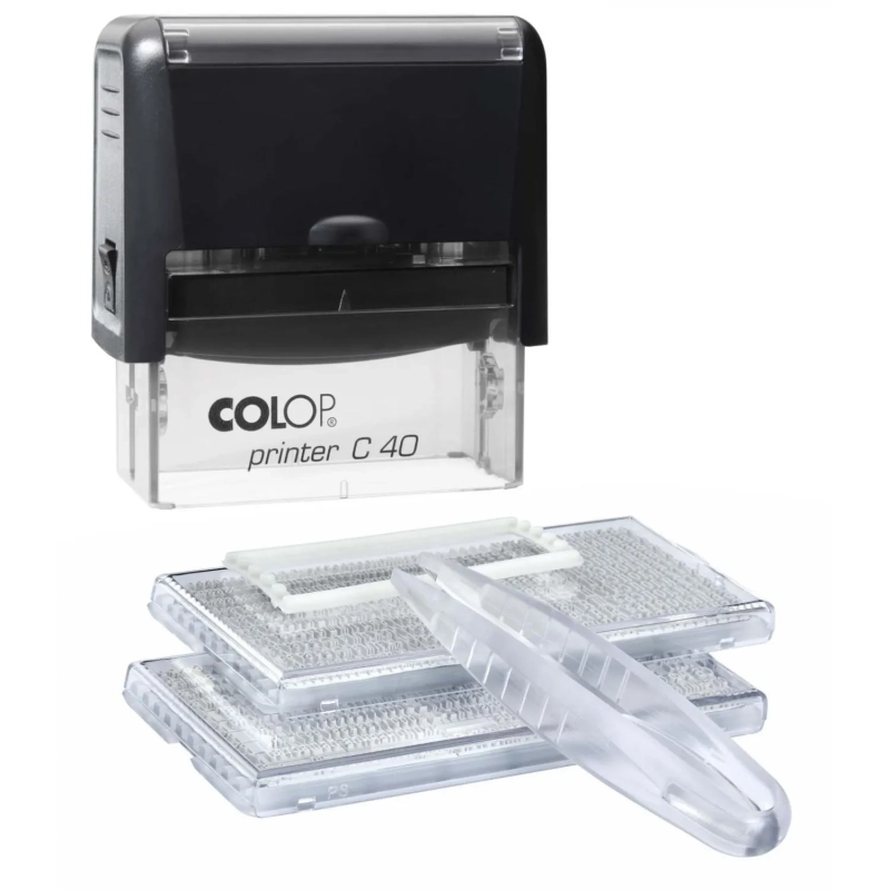 Штамп самонаборный NEW Printer С40-Set-F 6/4стр+рам.23х59мм 2кассы кор.черн