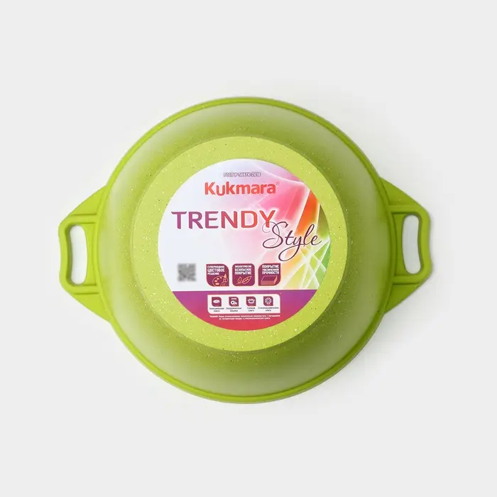 Кастрюля KUKMARA Trendy style, 4 л, d=24 см, h=14.5 см, стеклянная крышка, антипригарное покрытие, литой алюминий, зелёная