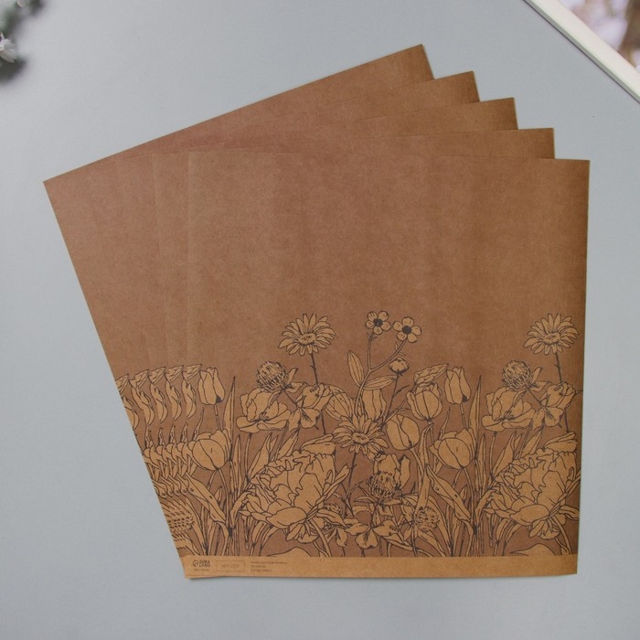 Бумага для скрапбукинга крафт Бумага для скрапбукинга крафт "Полевые цветы" плотность 180 гр набор 5 шт 30,5х32 см