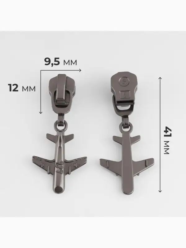 Бегунок для металлической молнии, №5, &laquo;Самолёт&raquo;, 10 шт., цвет чёрный никель