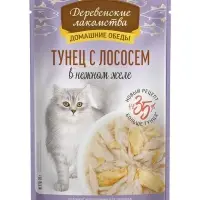 Влажный Корм Для Кошек Деревенские лакомства Тунец с лососем в нежном желе 70 гр