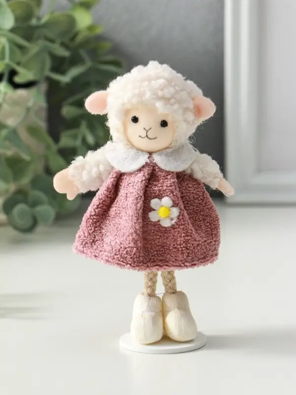 Сувенир п"Белая овечка в пыльно-розовом платье" 5х6,5х13 см
