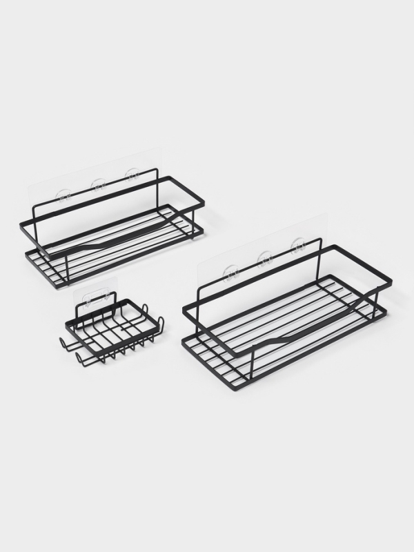 Набор полок для ванной 2 шт и мыльница, цвет черный