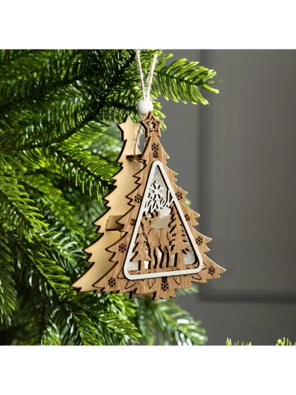 Ёлочная игрушка &laquo;Ёлочка с оленем&raquo;, 11&times;11&times;2 см, от батареек, свечение тёплое белое