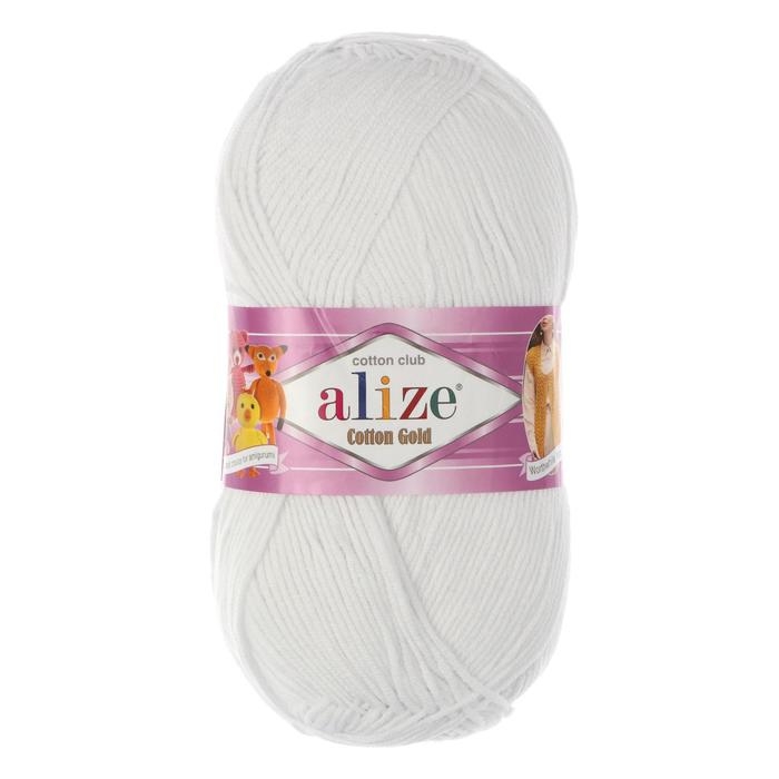 Пряжа "Cotton Gold" 55% хлопок, 45% акрил, 330м/100гр (55 белый)
