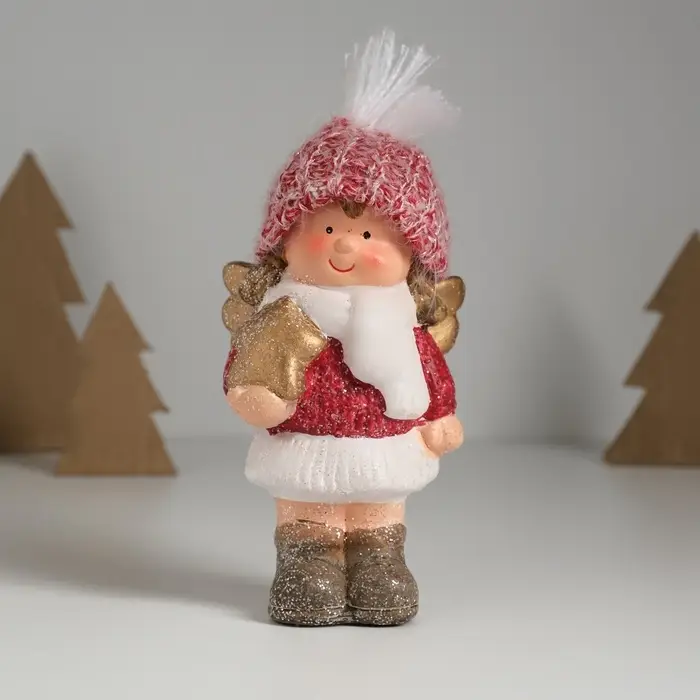 Фигурка керамика &laquo;Девочка-ангел в красном наряде, со звёздочкой&raquo;, 7.5&times;5.5&times;17.5 см