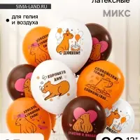 Воздушные шары латексные 12" &laquo;С днем рождения! Капибара&raquo;, 25 шт., МИКС