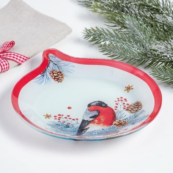 Тарелка стеклянная Дорого внимание «Снегирь», 15,4 х 18 см Тарелка стеклянная Дорого внимание «Снегирь», 15,4 х 18 см