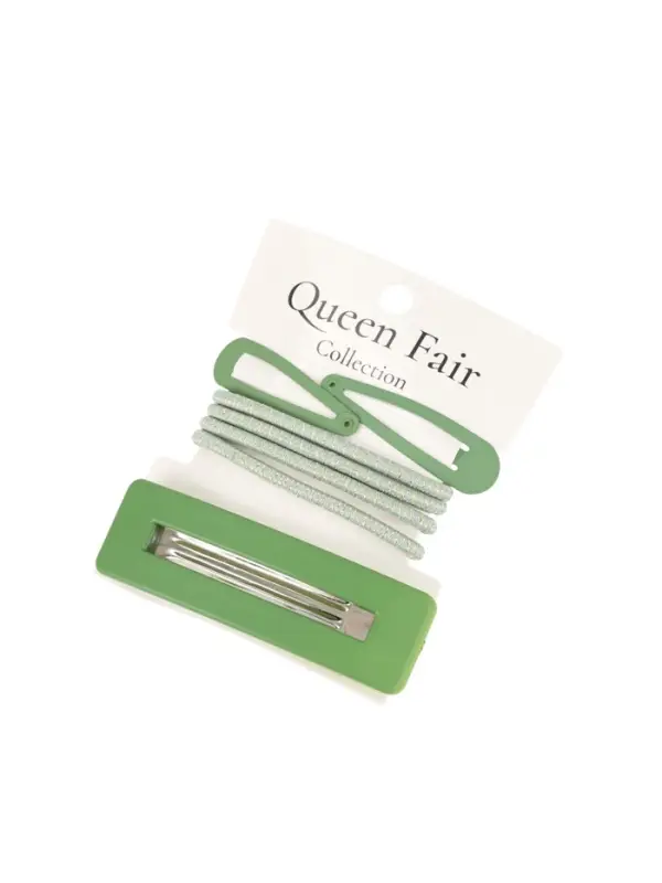 Набор для волос QF &laquo;Элери&raquo;, 4 резинки 6.5 см, заколка - автомат 8 см, 2 заколки 4.5 см, зелёный