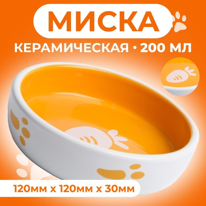 Миска керамическая  Миска керамическая "Морковка" 200 мл, 12 x 3 cм, белая/оранжевая