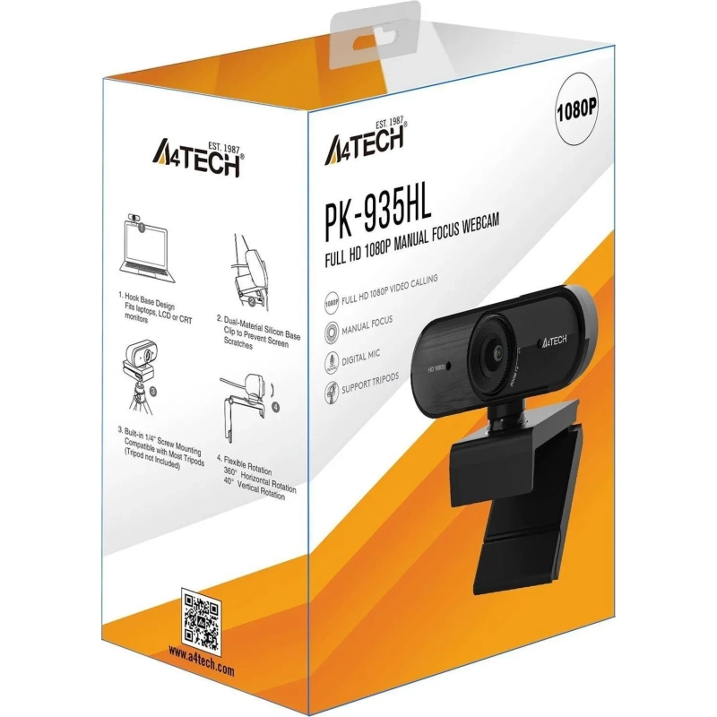 Веб-камера A4Tech (PK-935HL) черный 2Mpix (1920x1080) USB2.0 с микрофоном