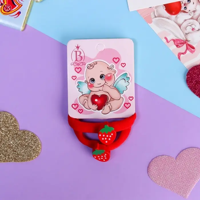 Резинки для волос «Пупсёнок», набор 2 шт., клубничка, 3.5 см, красные