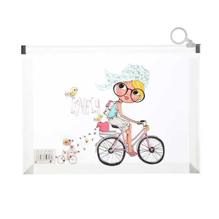 Папка-конверт на молнии формат А5, 180мкр, с рисунком Папка-конверт на молнии формат А5, 180мкр, с рисунком "Маленькая девочка", МИКС