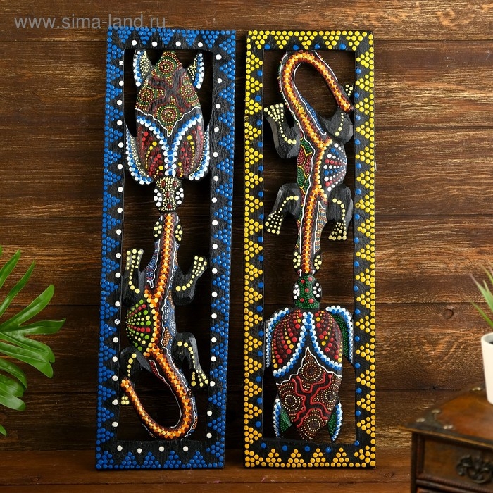 Панно  Панно "Черепашка и ящерица" дерево 50х15х1 см  МИКС