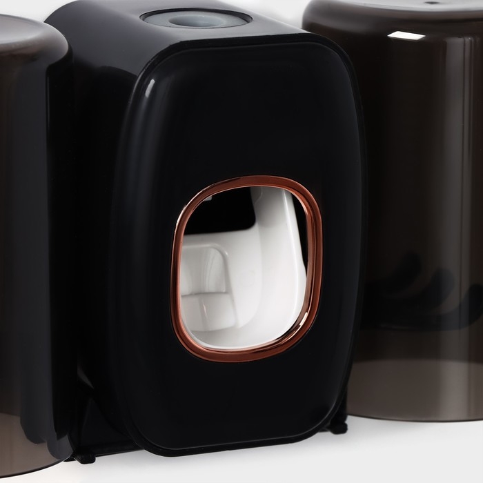 Держатель для зубных щёток с выдавливателем для зубной пасты, стакан 2 шт, 20×10,2×6,2 см, цвет чёрный