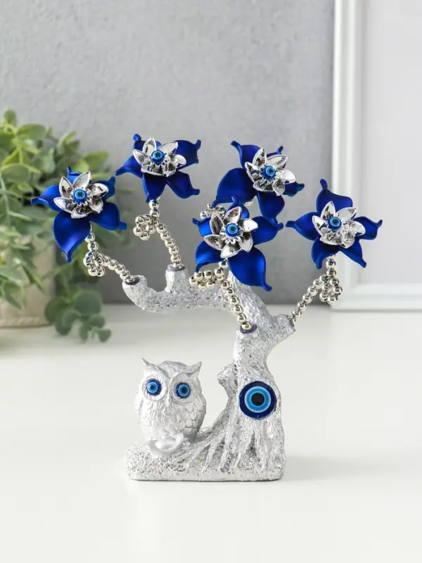 Фигурка от сглаза &laquo;Цветущее дерево. Филин со слитком золота&raquo;, серебро, синий, 16&times;5.5&times;18.5 см