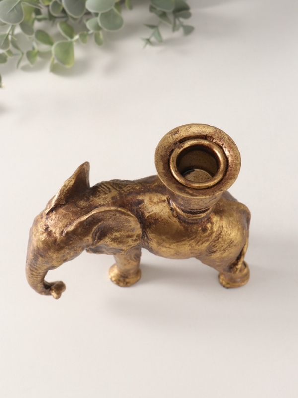 Подсвечник полистоун на 1 свечу  Подсвечник полистоун на 1 свечу "Индийский слон" золото 14х6х15 см