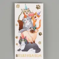 Конверт для денег &laquo;Поздравляю&raquo;, коты, тиснение, 16.5&times;8 см