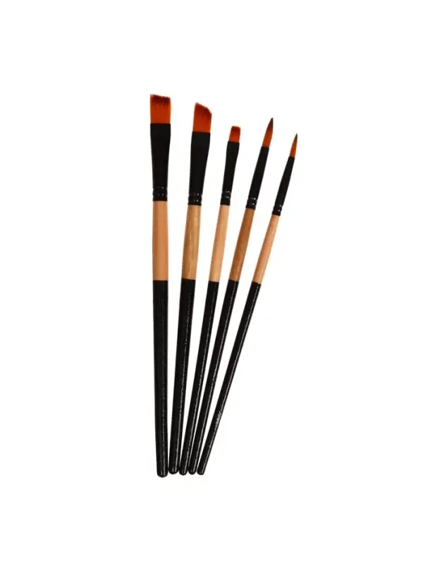 Набор кистей для рисования, нейлон, 5 штук, круглые, плоские, международный размер
