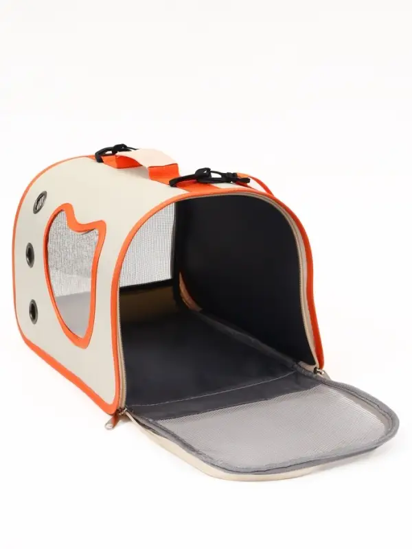 Сумка - переноска каркасная &laquo;Кошачий вид&raquo;, 41&times;27&times;25 см, белая, оранжевая