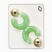 Серьги акрил "Полукольцо с бусиной №14", цвет светло-зелёный в золоте