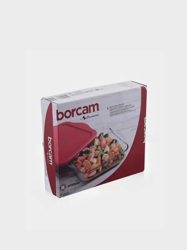Форма для запекания Paşabah&ccedil;e Borcam, 2 л, 25.6&times;22 см, с крышкой, квадратная, жаропрочное стекло, прозрачная