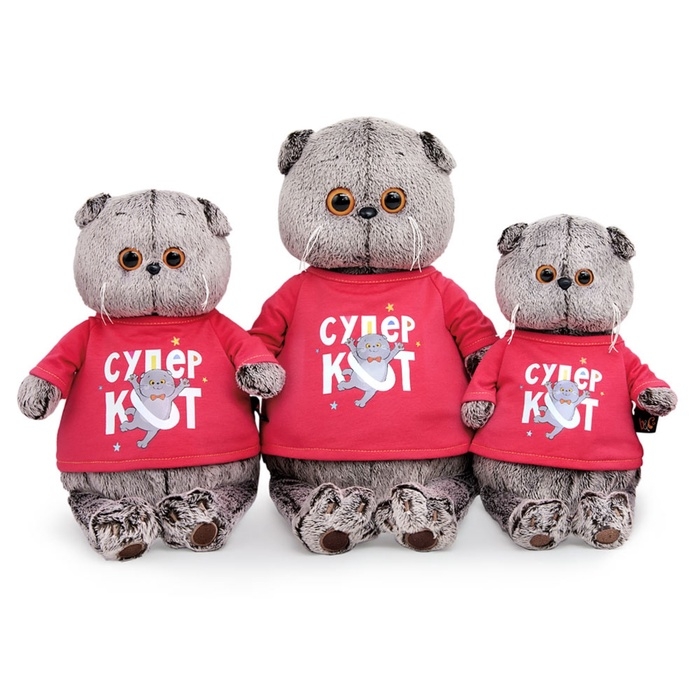 Мягкая игрушка  Мягкая игрушка "Басик в лонгсливе с принтом "Супер кот",19 см Ks22-284