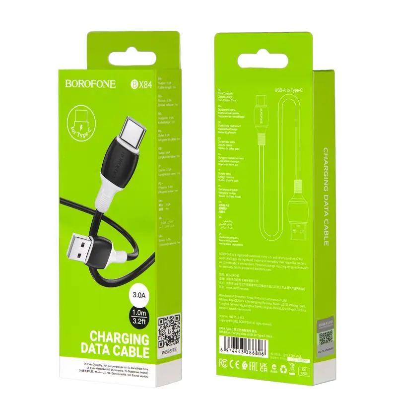 Кабель BX84 USB Type-C 1M 3A Borofone черный Кабель BX84 USB Type-C 1M 3A Borofone черный