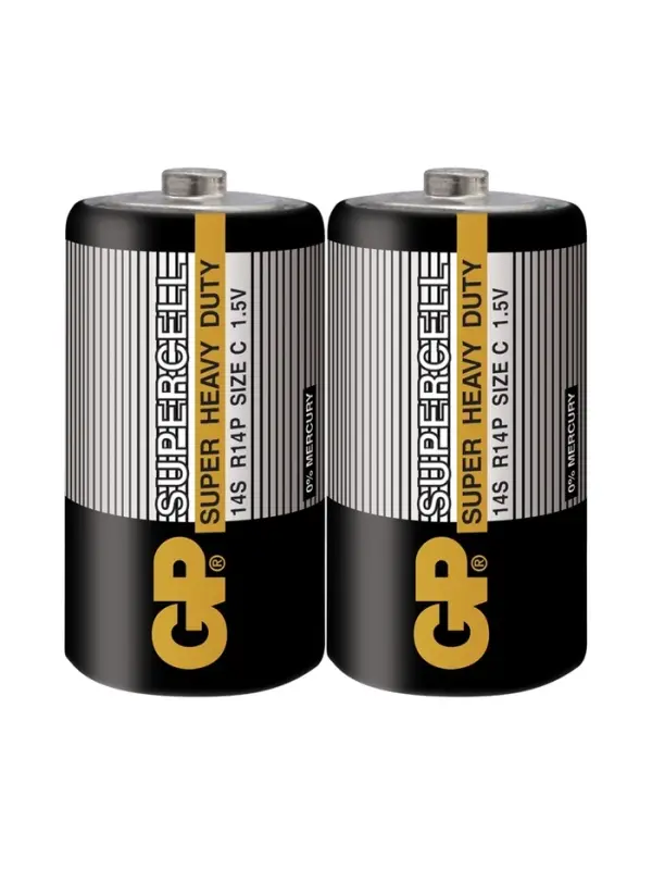 Батарейка солевая GP Supercell Super Heavy Duty, C, 14S / R14, 1.5 В, спайка, 2 шт.