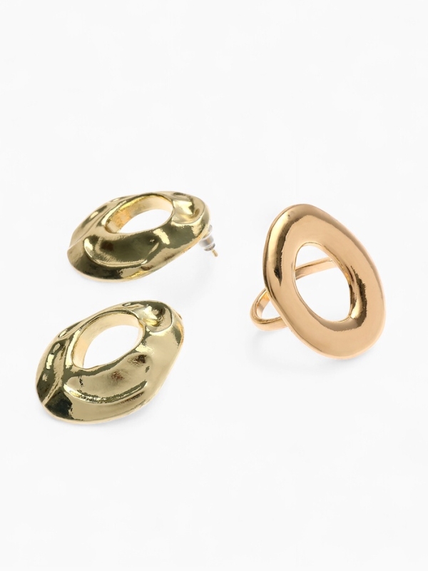 Набор 2 предмета: серьги, кольцо Набор 2 предмета: серьги, кольцо "Круг" мятый, цвет золото
