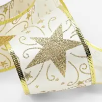 Лента атласная с металлической нитью &laquo;Узоры со звездой&raquo;, 60 мм, 9&plusmn;0.5 м, цвет белый, золотой