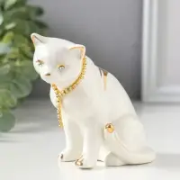 Фигурка керамика &laquo;Белая кошечка с ожерельем&raquo;, с золотом, стразы, 10.2 см