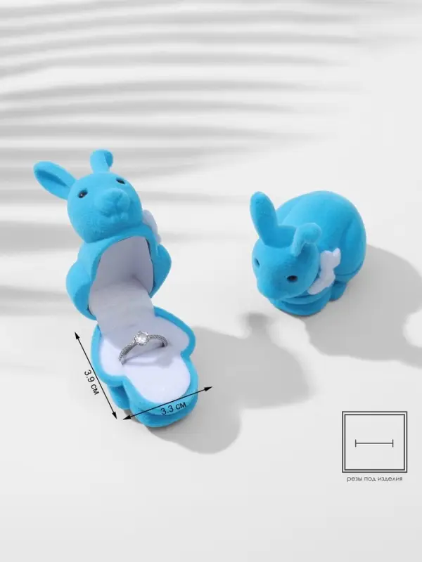 Футляр под серьги, кольцо &laquo;Кролик&raquo;, бархатный, 5.7&times;4.5 см, бирюзовый