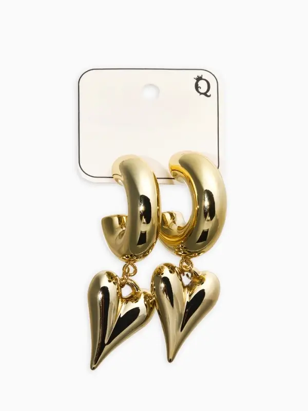 Серьги кольца с подвеской &laquo;Сердечки&raquo;, d=2.5 см, цвет золото