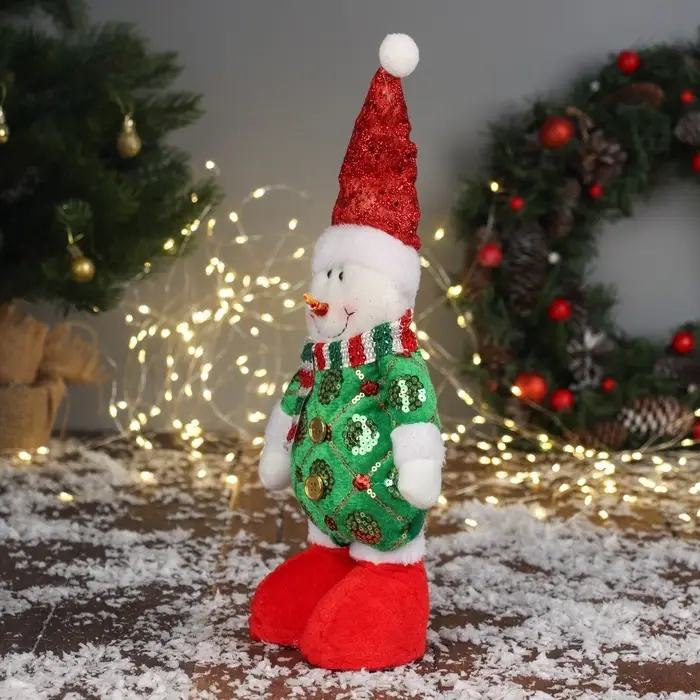 Игрушка мягкая &laquo;Снеговик в сияющем костюме&raquo; 34&times;17 см, красно-зелёный
