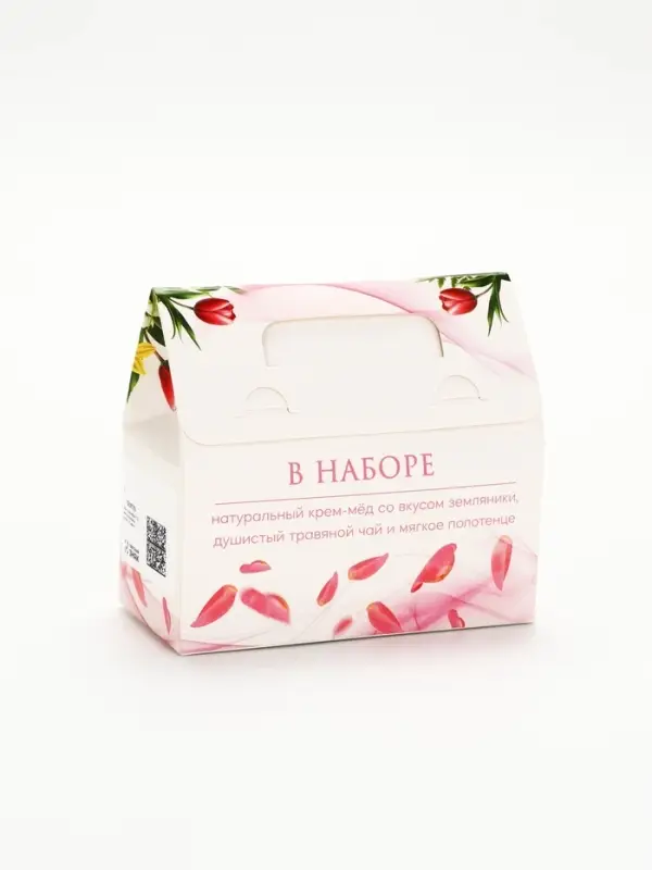 Набор с крем-мёдом 120, чаем и полотенцем в коробке "С 8 марта"