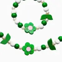 Набор детских украшений &laquo;Выбражулька. Цветы&raquo;, 2 предмета: бусы 40 см, браслет, d=6 см, белый, зеленый