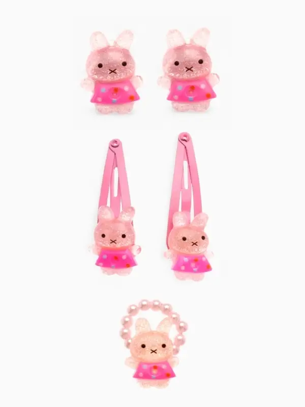 Набор детских украшений Выбражулька &laquo;Зайчики&raquo;, 9 предметов: ободок, 2 резинки, 2 заколки, клипсы, кулон, браслет, кольцо, МИКС