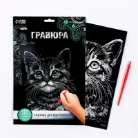 Гравюра &laquo;Котёнок&raquo; с металлическим эффектом &laquo;серебро&raquo; А4