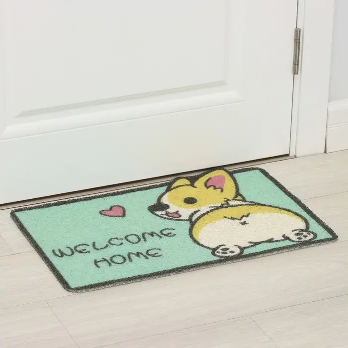 Коврик придверный Доляна &laquo;Корги&raquo;, грязезащитный, 40&times;60 см, зелёный