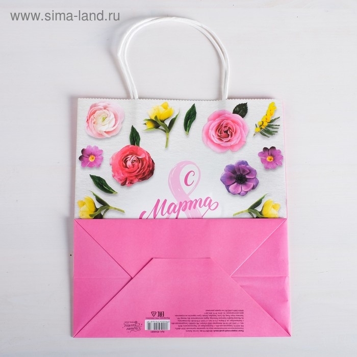 Пакет подарочный крафт, упаковка, «С 8 Марта», 22 х 25 х 12 см Пакет подарочный крафт, упаковка, «С 8 Марта», 22 х 25 х 12 см