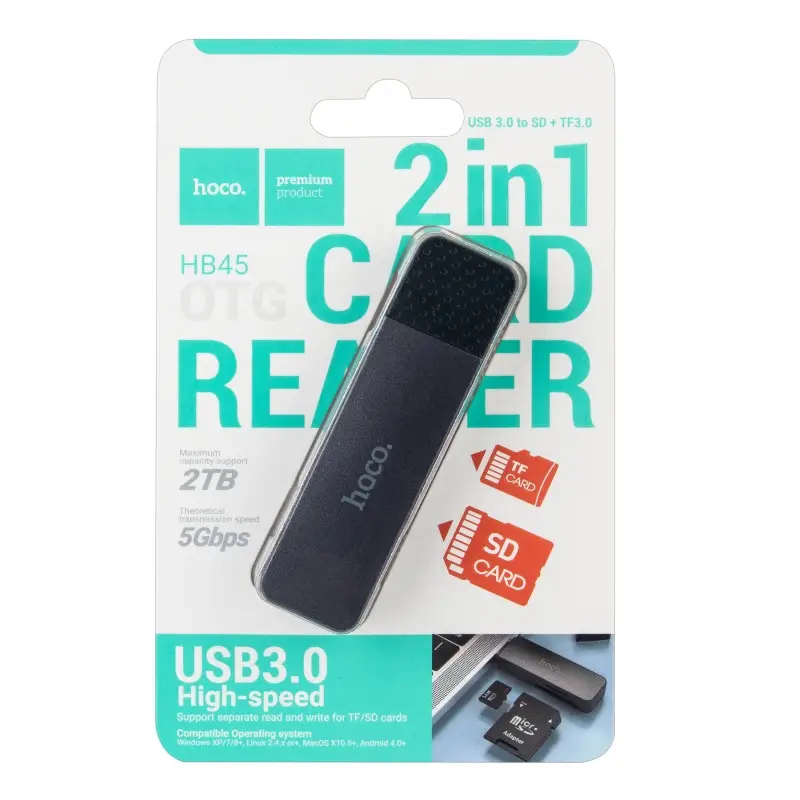 Картридер 2 в 1 USB 3.0 HB45 HOCO серый