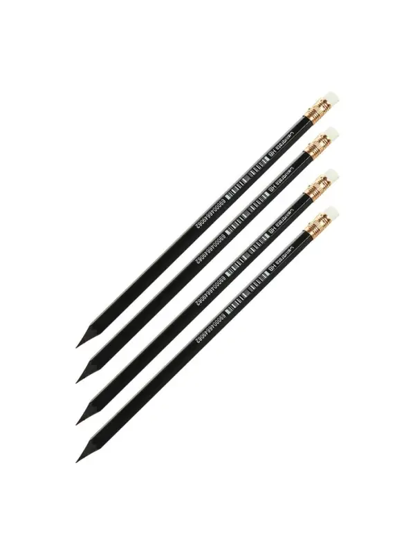 Набор карандашей чернографитных Calligrata, 4 штуки, HB, с ластиком, шестигранные, пластиковые, чёрный корпус