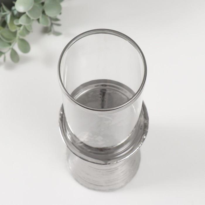 Подсвечник керамика, стекло на 1 свечу Подсвечник керамика, стекло на 1 свечу "Пустыня" d=8 см серебро 9,5х9,5х27 см